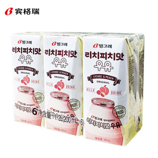 韩国进口  宾格瑞 （BINGGRAE） 荔枝蜜桃味牛奶饮料200ml*6
