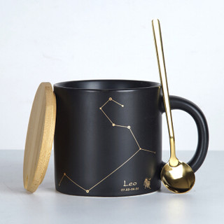 巢品（CHARPEEN）哑光星座陶瓷杯 咖啡杯带盖带勺 办公室喝水杯子情侣狮子座
