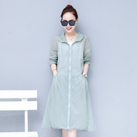 沫欣 2019夏季新品女装风衣女韩版连帽中长款宽松大码透气防晒服薄款外套 zx1AF11-777 豆绿 L