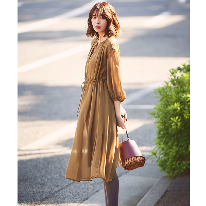 uniqlo优衣库425360女装雪纺连衣裙七分袖