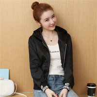 新薇丽(Sum Rayleigh)短款薄外套 2019春秋新款韩版印花棒球服百搭连帽夹克衫 SSLX8110 黑色 S