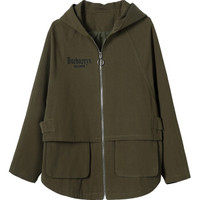 沫欣 风衣女2019秋冬新品减龄气质通勤后背字母刺绣直筒连帽衫长袖风衣短外套 yzYWL66030q 粉色 XL