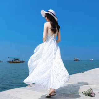 2019夏季女装新款吊带裙子沙滩裙海边度假连衣裙泰国显瘦露肩露背长裙