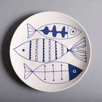 创意陶瓷西餐牛排手绘鱼纹盘8英寸