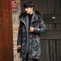 俞兆林(YUZHAOLIN)羽绒服 男士潮流连帽印花保暖羽绒服外套104-Y899军绿色2XL