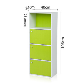 慧乐家 书柜书架 四层三门大容量简易储物柜 收纳柜书橱 绿色 11263