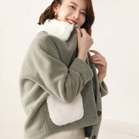 BANDALY 2019秋冬季新品女装毛呢大衣女颗粒羊绒皮毛一体年轻款短款 GZHB999652 豆绿色 XL