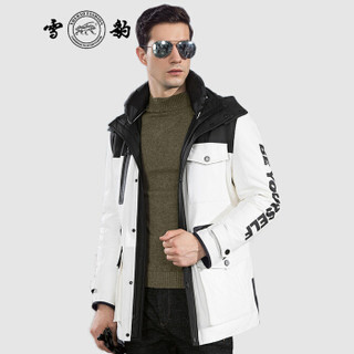 雪豹真皮羽绒服男 绵羊皮皮衣2019冬季新品连帽可拆卸男装89443 白色 48