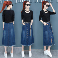 BANDALY 2019秋季女装新款半身裙女时尚两件套法国小众套装女 HZ439-1917TZ 黑色 XL