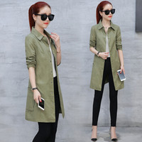 沫欣 风衣女2019秋冬新品小个子女神百搭显瘦中长款单排扣长袖风衣外套 HZ2556-9767 绿色 2XL