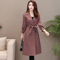 沫欣 风衣女2019秋冬新品气质通勤中长款宽松显瘦阔太太纯色方领系带收腰风衣大外套 KKHYXB8108 咖色 L