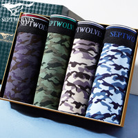 七匹狼男士内裤男平角裤抗菌中腰印花短裤头四角裤 迷彩印花(4条装) XXL(180/95)