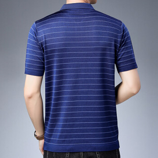 皮尔卡丹夏季男士短袖T恤薄款翻领时尚针织条纹显瘦短袖上衣T恤上青 XXL