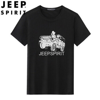 吉普 JEEP 短袖t恤男2019夏季新品纯色基础款上衣中青年打底衫圆领衣服半袖体恤男QM6066 黑色 4XL