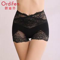 欧迪芬女士高腰平角裤2019新品小裤舒适蕾丝性感打底单品裤XK8431 黑色-平角裤 XL