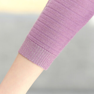 恒源祥短款宽松女装毛衣针织衫中老年含羊毛条纹提花打底妈妈上衣 紫色 170/92A/XL