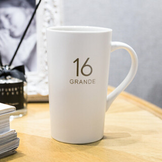 新居意 马克杯咖啡杯大容量陶瓷杯子情侣水杯牛奶杯居家办公室茶杯早餐麦片杯 数字16 白色 带盖带勺