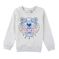 KENZO KIDS 高田贤三 奢侈品童装 女童浅灰色棉质虎头卫衣 KN15088 23 3A/3岁/98cm