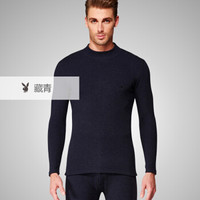 花花公子 保暖内衣男 男士加绒内衣套装中领加厚东丽绒秋衣秋裤 藏青(中领)XXL