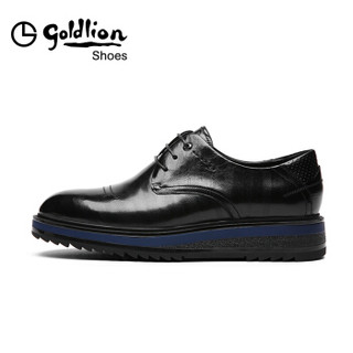 金利来（goldlion）男士商务休闲简约系带舒适德比皮鞋57192033501A-黑色-44码