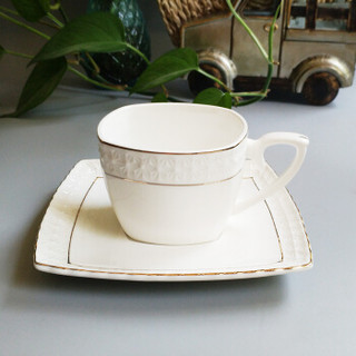 瓷时尚陶瓷美式咖啡杯纯白金边欧式咖啡杯碟2只套装