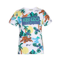 KENZO KIDS 高田贤三 奢侈品童装 男童白色棉质老虎印花短袖T恤 KN10598 01