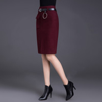 她池2019秋装新款女装时尚优雅纯色包臀修身显瘦气质半身裙 T93Z1927A3S 酒红色 S