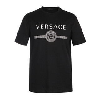 VERSACE 范思哲 奢侈品 19秋冬新款 男士黑色棉质LOGO图案短袖T恤 A83159 A228806 A008 XL码