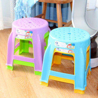 家生活A+便携居家旅行板凳塑料小椅子小圆凳一只装 蓝紫绿黄四色随机发货 5421