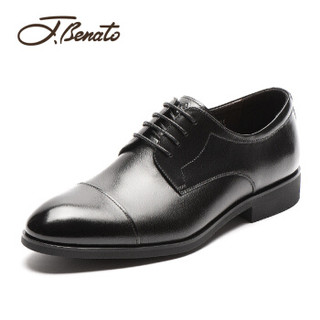 宾度（J.Benato）男士商务系带头层牛皮德比英伦舒适正装皮鞋 8R721 黑色 41