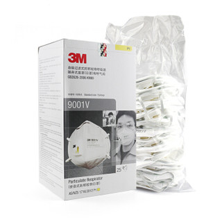 3M 口罩9001V防尘防雾霾PM2.5耳戴式带阀口罩整盒25只单片独立包装