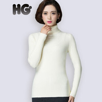 HG冬季新款高领毛衣女韩版修身加厚保暖提花纹打底衫百搭 白色 165/88A/L