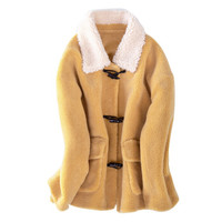 BANDALY 2019秋冬季新品女装毛呢大衣女复合宽松羊羔绒皮毛一体皮草外套 GZHB999649 郁金黄 XL