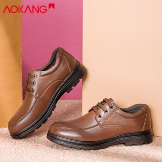 奥康（Aokang）官方男士商务系带舒适休闲皮鞋193211047棕色42码