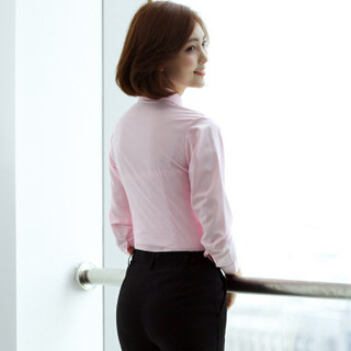特洛曼长袖衬衫女职业韩版修身纯色翻领OL气质正装工装白衬衣JH12321 3XL