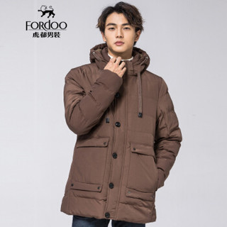 虎都（FORDOO）棉衣男2019冬季新款商务休闲保暖棉服加绒加厚时尚棉袄男士外套 VA2AH19881053 咖啡 180/2XL