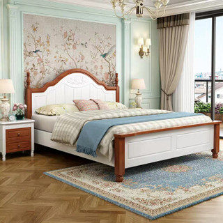 摩高空间韩式田园现代卧室床欧式公主家用床地中海双人实木床1.8米框架床（不含床头柜）-地中海