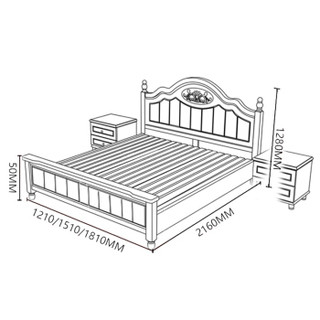 摩高空间韩式田园现代卧室床欧式公主家用床地中海双人实木床1.8米框架床（不含床头柜）-地中海