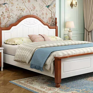 摩高空间韩式田园现代卧室床欧式公主家用床地中海双人实木床1.8米框架床（不含床头柜）-地中海