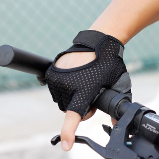 南极人运动手套女健身防滑透气器械训练单杠户外骑行自行车护腕短指骑车山地车半指手套N2E8X94502 黑色 M
