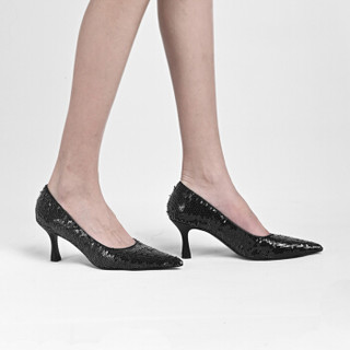 DYMONLATRY 设计师品牌  女鞋  珠片中跟鞋 欧美/休闲/舒适 JDesigner 黑 35