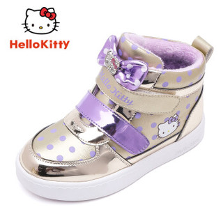 HELLOKITTY 女童棉鞋 冬季加绒保暖儿童靴子加绒运动板鞋 K7543982金色27码