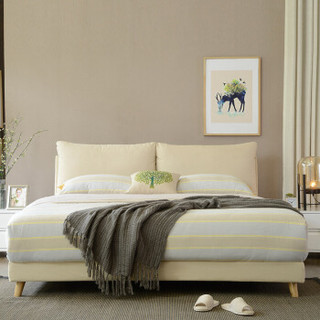 A家家具 床 布艺床 北欧卧室1.5米双人床 现代简约可拆洗软靠床 米白色 1.5米床+床头柜*1 DA0120-150