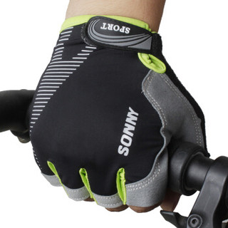 圣苏萨娜手套男半指户外运动学生护具排汗透气单杠男士健身骑行手套SM-424 黑绿色 L