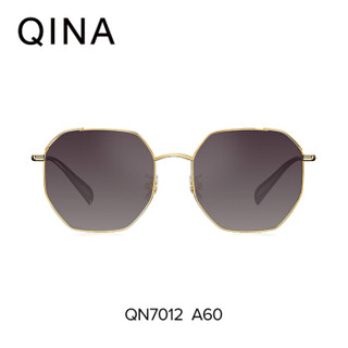 亓那QINA太阳镜女2019年春季新款女士墨镜多边形驾驶司机镜QN7012 A60光黄金色框紫色渐进片