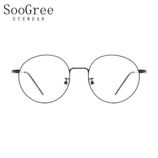 SooGree防蓝光眼镜男女近视光学眼镜框眼镜架复古个性优雅圆框可配镜G9004 防蓝光1.74镜片适合800-1000度
