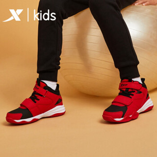 特步儿童篮球鞋运动鞋高帮加棉19年新款男童中大童鞋球鞋 681415379116 红黑 35