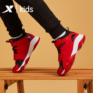 特步儿童篮球鞋运动鞋高帮加棉19年新款男童中大童鞋球鞋 681415379116 红黑 35