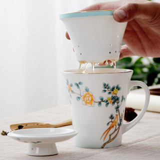 Milandu 米兰度骨瓷茶杯盖杯带盖马克杯家用杯子水杯咖啡杯 礼盒装 西湖峰宴