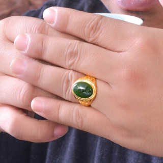 商品蒂蔻t0368碧玉镶嵌黄金戒指男士款福字足金活口指环生日礼物送